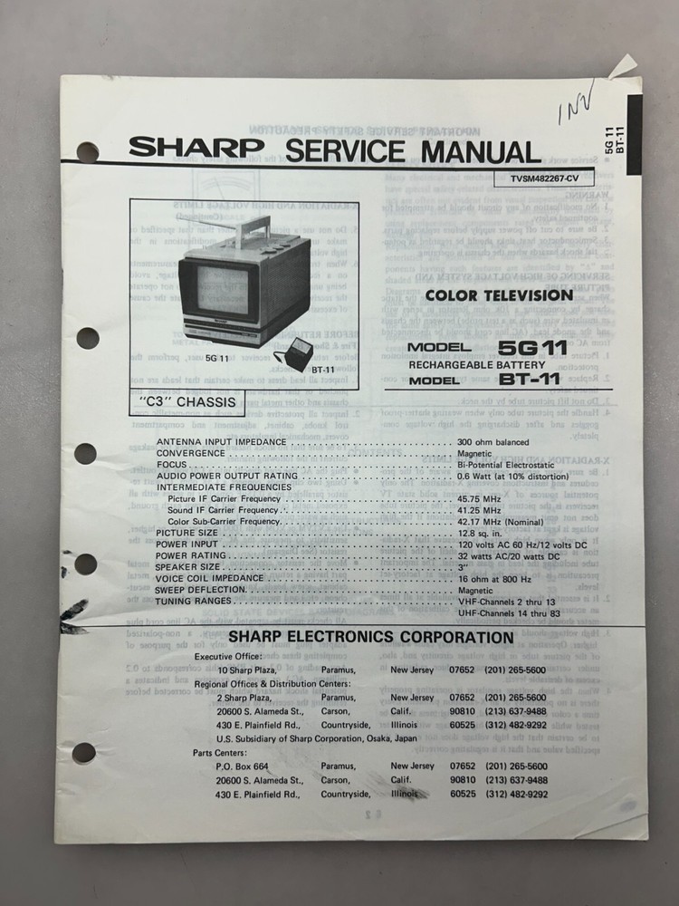 Sharp 5G11 BT-11 Original Service Manual Free Shipping
