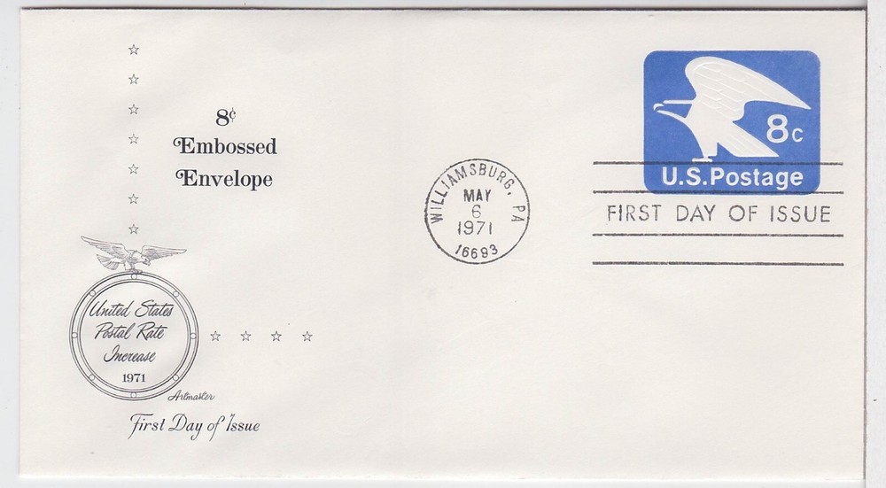 TurtlesTradingPost- Eagle 8 Cent Envelope- 1971 FDC #U557- Artmaster Cachet