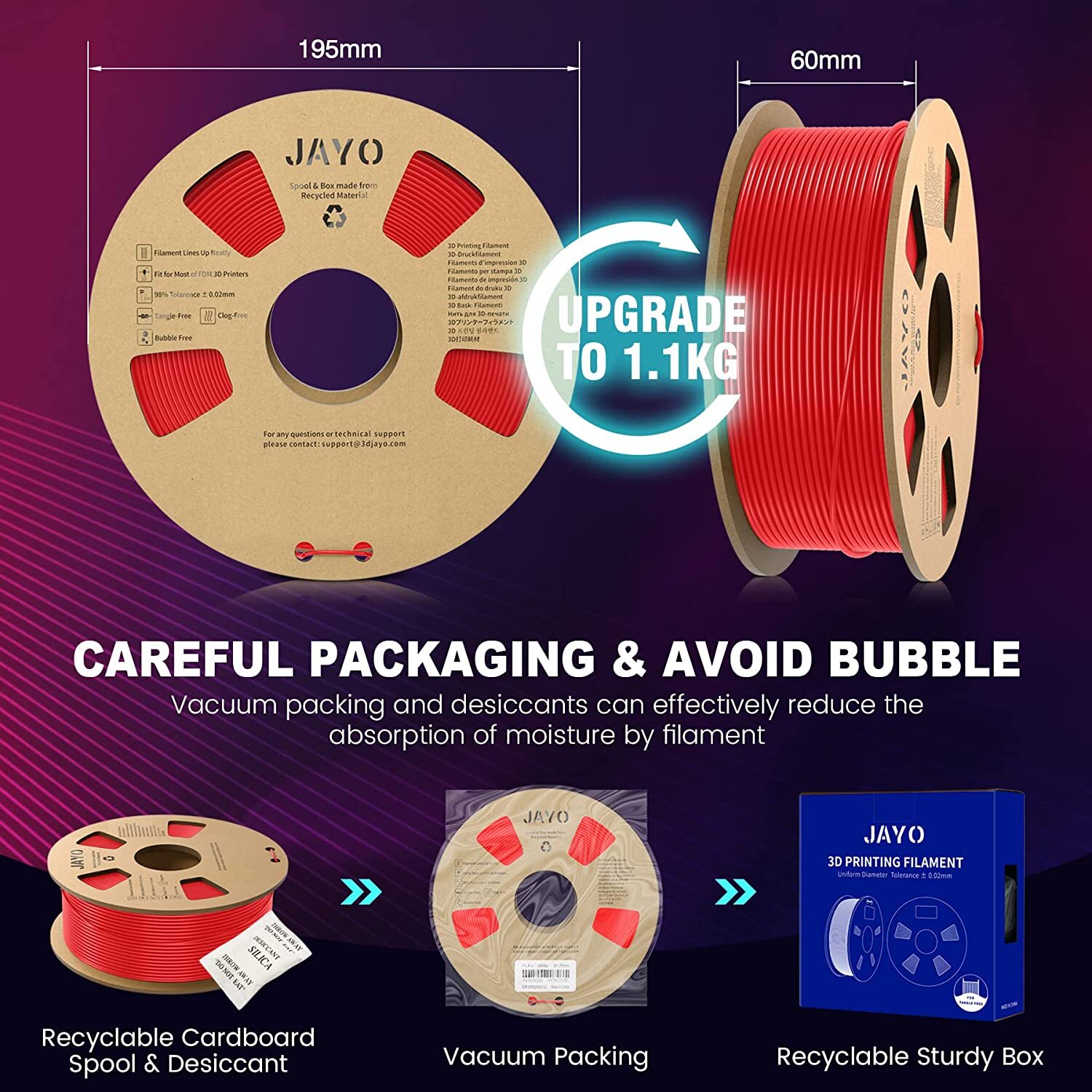 [BUY 6 PAY 4]JAYO 1.1KG PLA Meta PETG SILK PLA+ ABS 3D Printer Filament 1.75mm