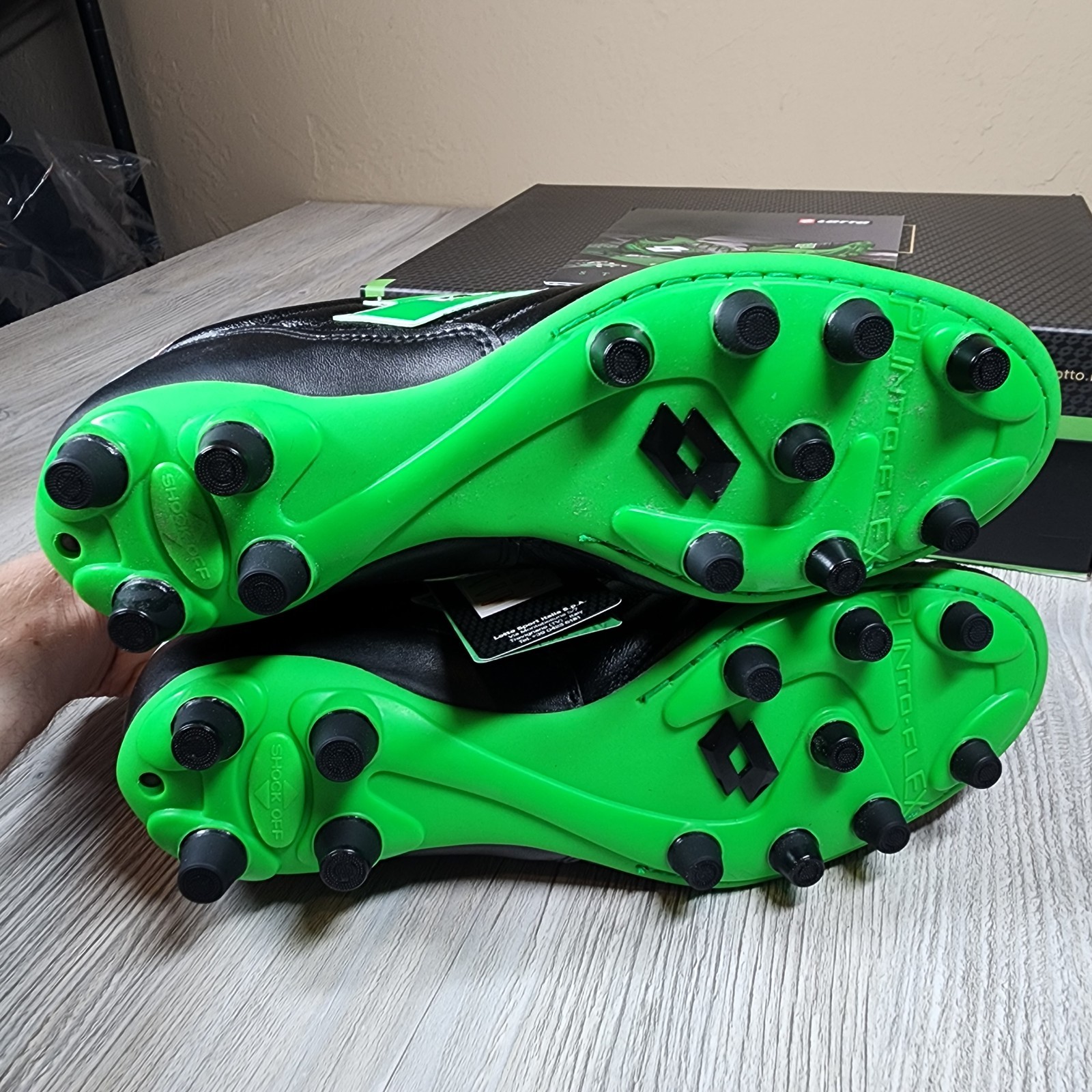 Lotto Stadio OG II FG Soccer Black/Green Mens Sizes 6.5-12 New Made In Italy