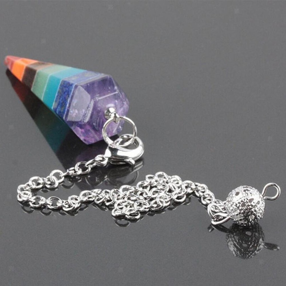 Rainbow Natural Gem Stone Crystal Point Pendulum Dowsing