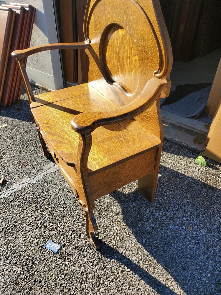 Antique Tiger Oak Hall Tree Seat