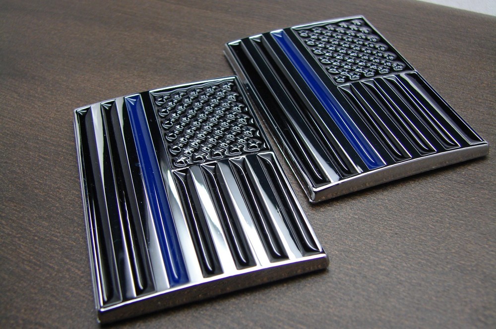 (2) THIN BLUE LINE AMERICAN TACTICAL FLAG POLICE 3D EMBLEMS STICKERS DECALS