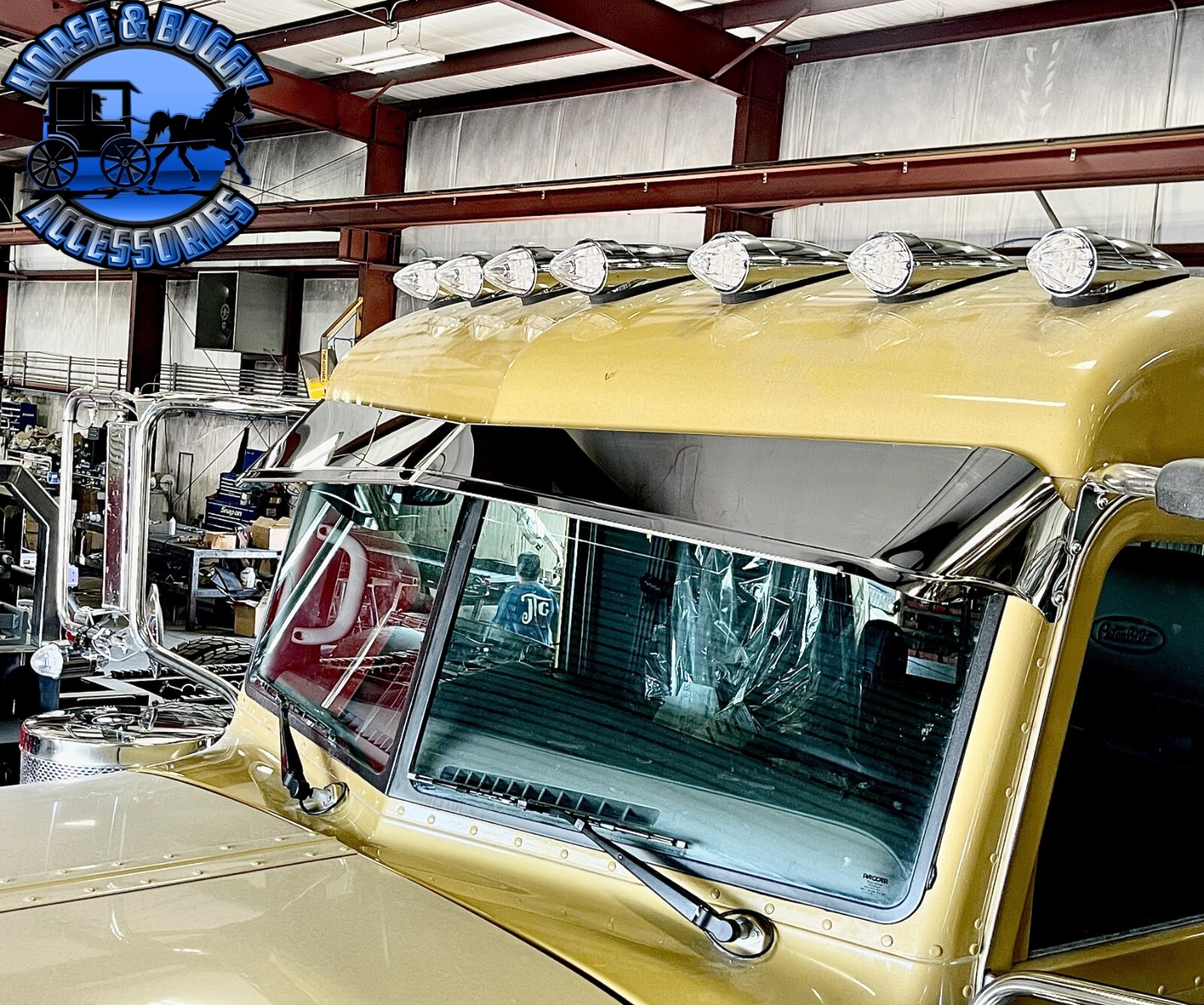 Rollin low "timeless" 9"x5" Peterbilt visor reverse bowtie 304 stainless nu-1053