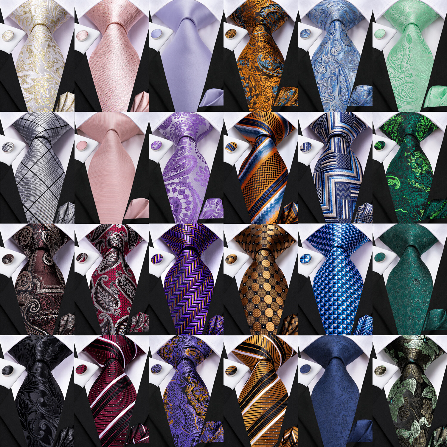 Mens Woven Wedding Ties 100 Colours Paisley Floral Solid Necktie Handkerchief Se