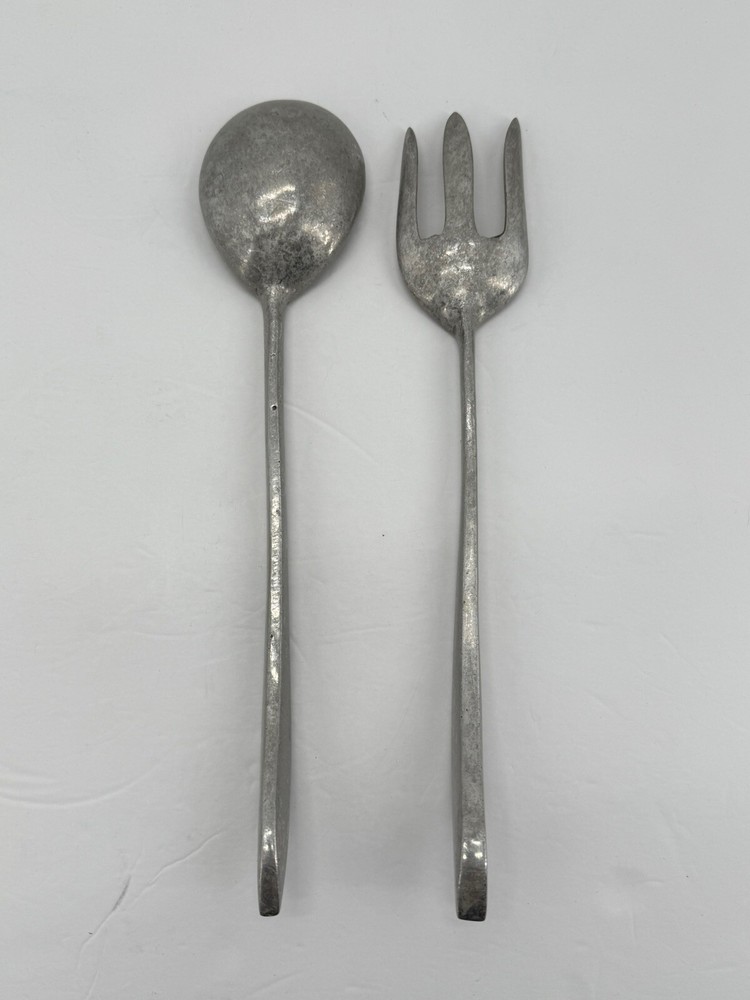 Aluminum Salad Serving Fork Spoon Primitive Rustic Colonial Unbranded 12"