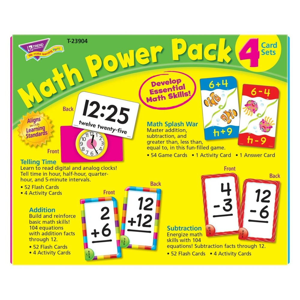 TREND MATH POWER PACK - 4 Card Sets (Addition/Subtraction/Time/Math Splash Wars)