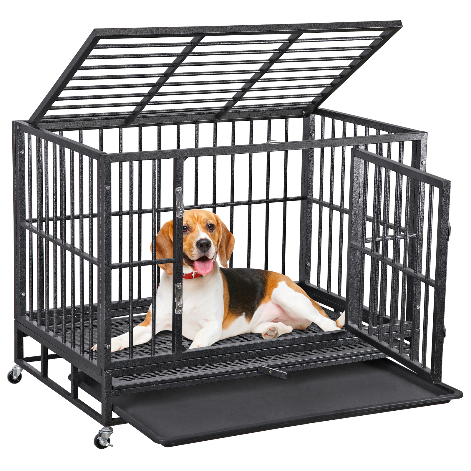 Heavy Duty Extra Large Dog Crate with Wheels - Indestructible 38Inch Chew Proof