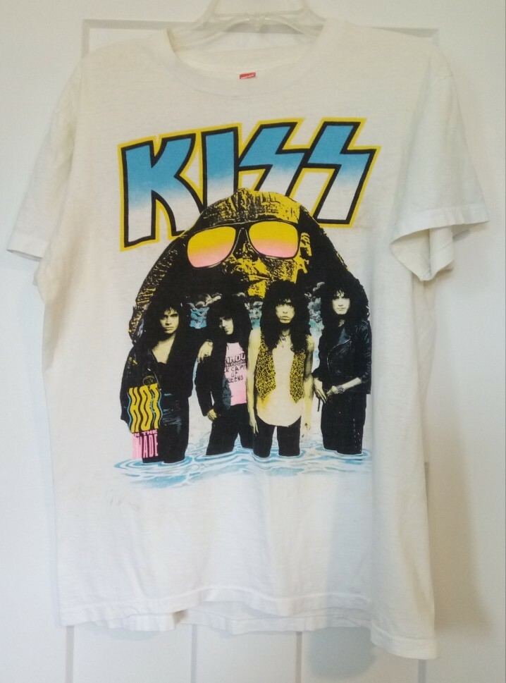Kiss band  Vintage Hot In The Shade Concert T-shirt white 1990 t shirt Original