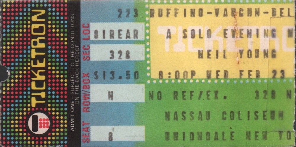 NEIL YOUNG 1983 EVERYBODY'S ROCKIN' TOUR NASSAU COLISEUM TICKET STUB / SOLO