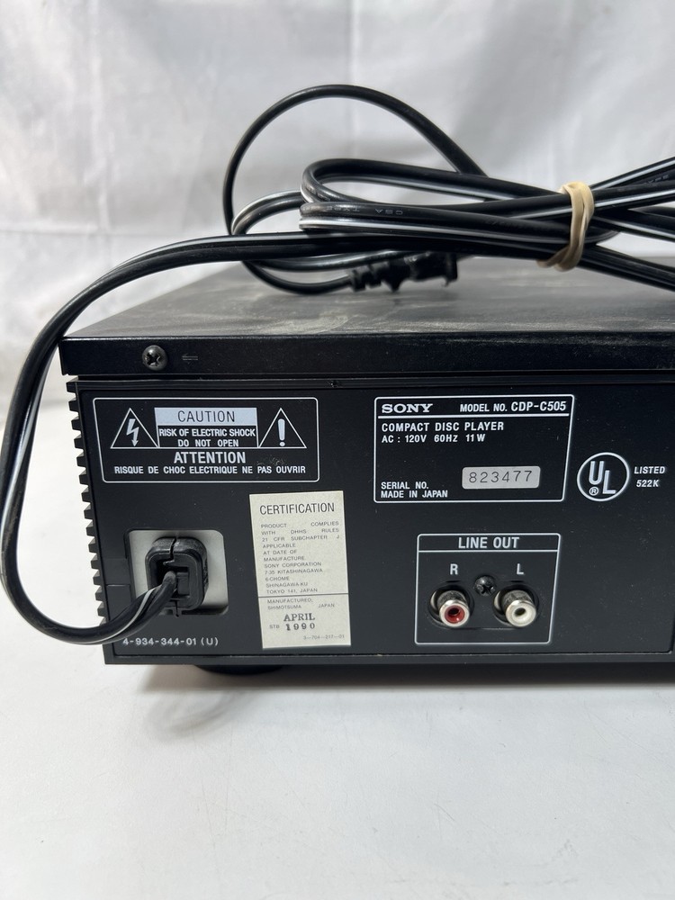 SONY CDP-C505 5-Disc Compact Disc CD Player - No Remote JAPAN Does Not Work