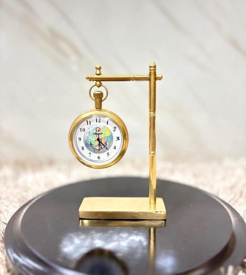 nautical Brass Hanging Table Clock Nautical World Map Anchor Dial décor gift