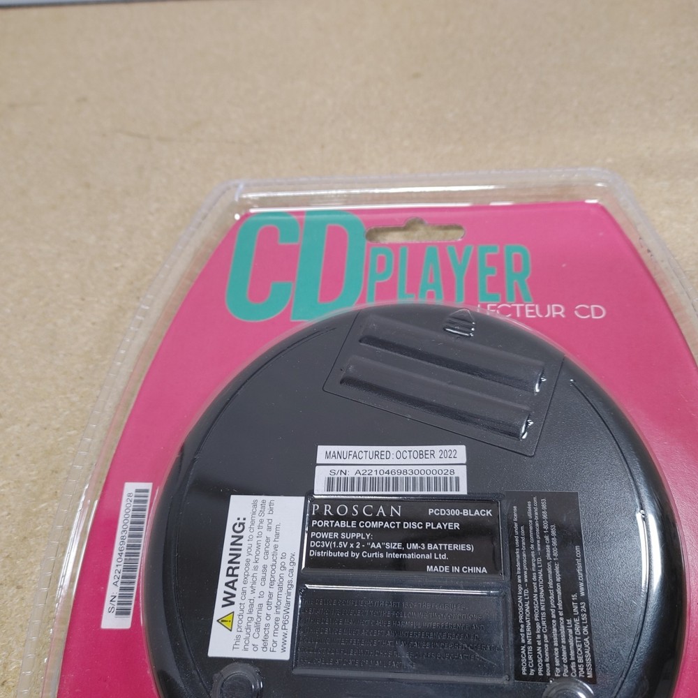 Proscan Personal Compact CD Player PCD300-BLACK NEW..