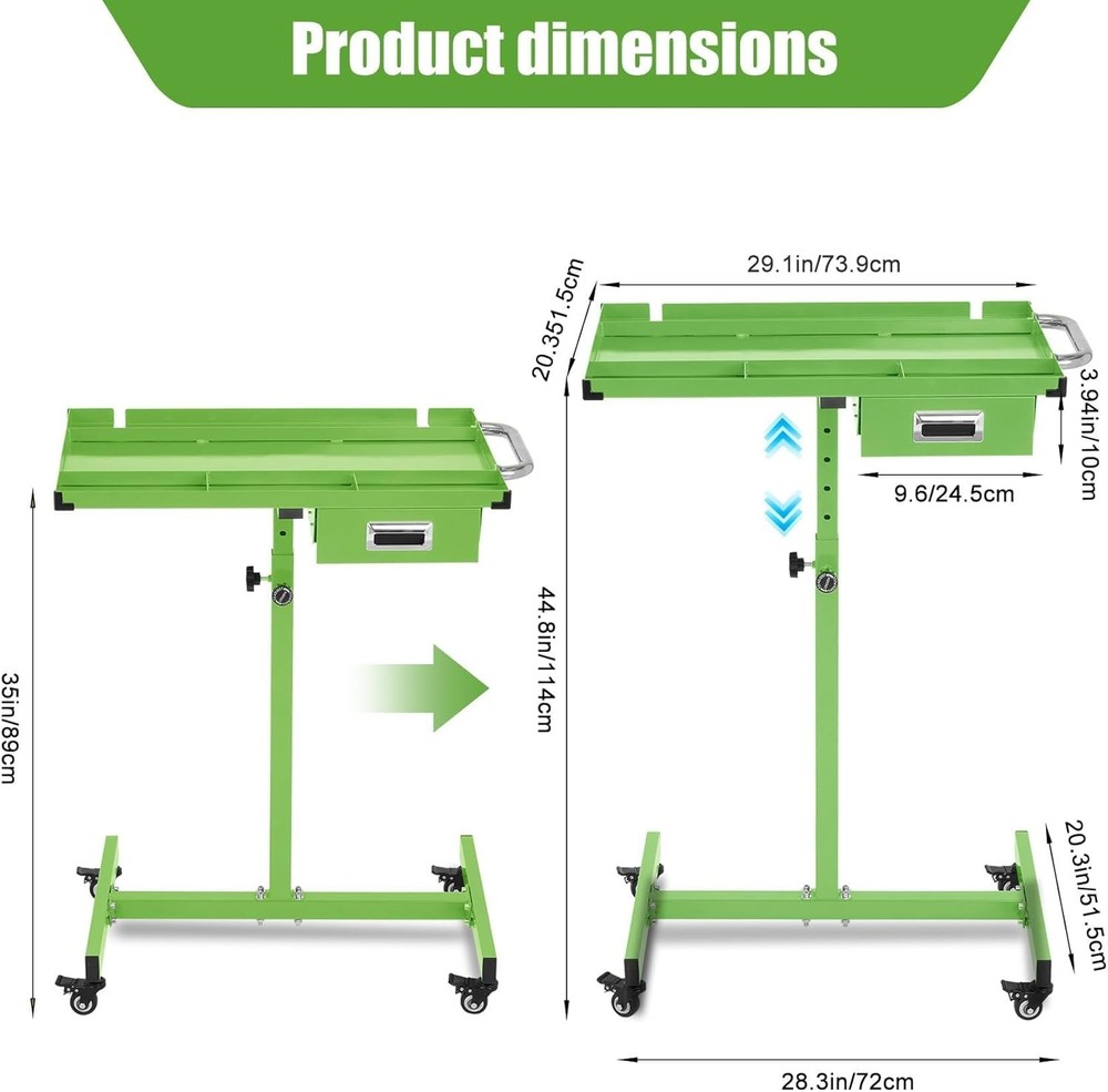 Height Adjustable (35" to 44.8") & Lockable Wheels, 300LBS Workbench Mobile