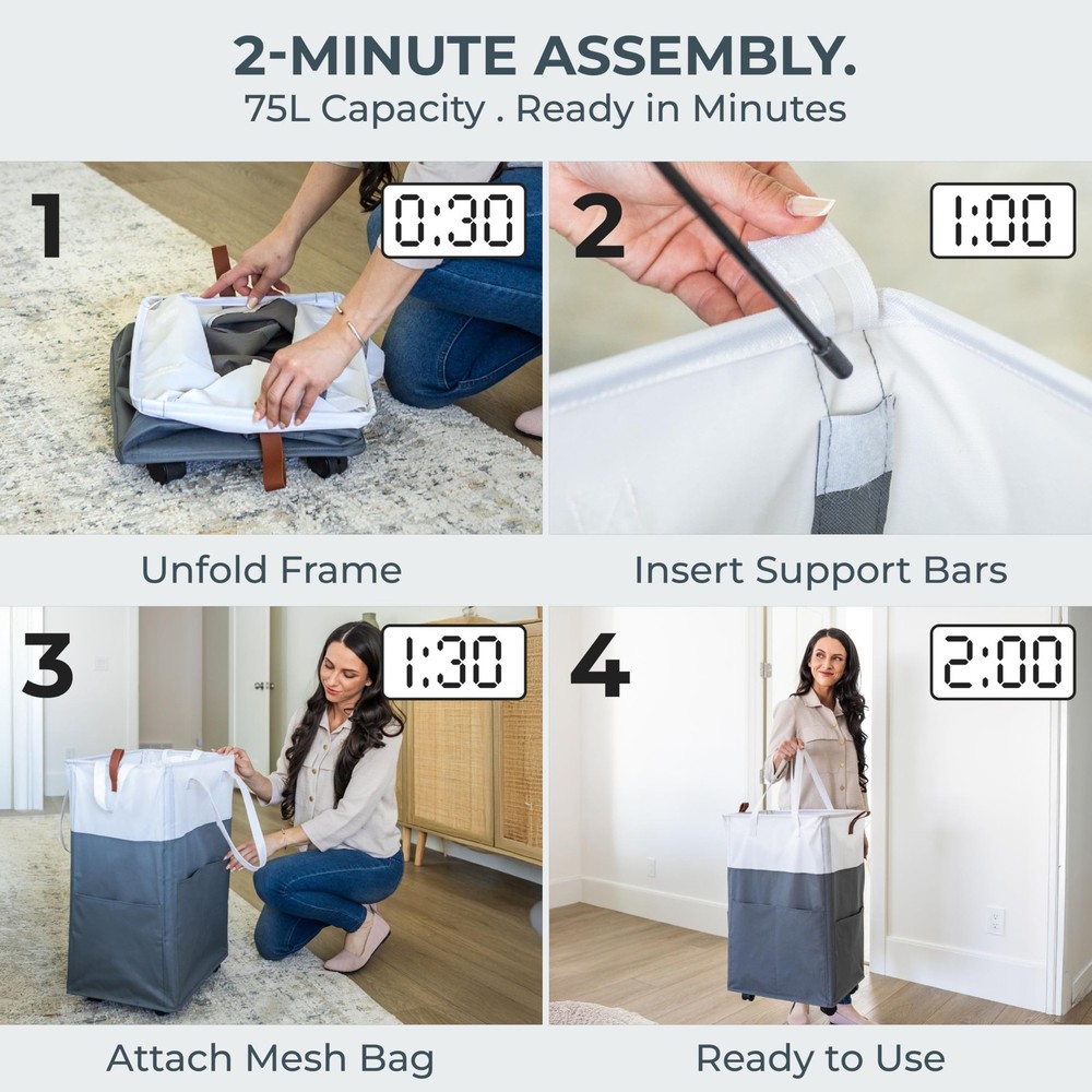 Laundry Basket with Wheels – Foldable, Space-Saving, Fabric Slim Laundry H