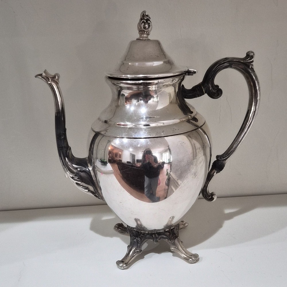 Antique Silverplate Coffee Pot Teapot Ornate Handle Footed Design Elegant Decor
