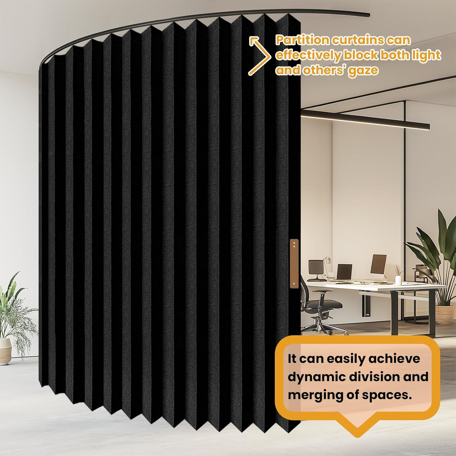 Accordion-Style Room Divider with Ceiling Track Foldable Partition Curtain Easy