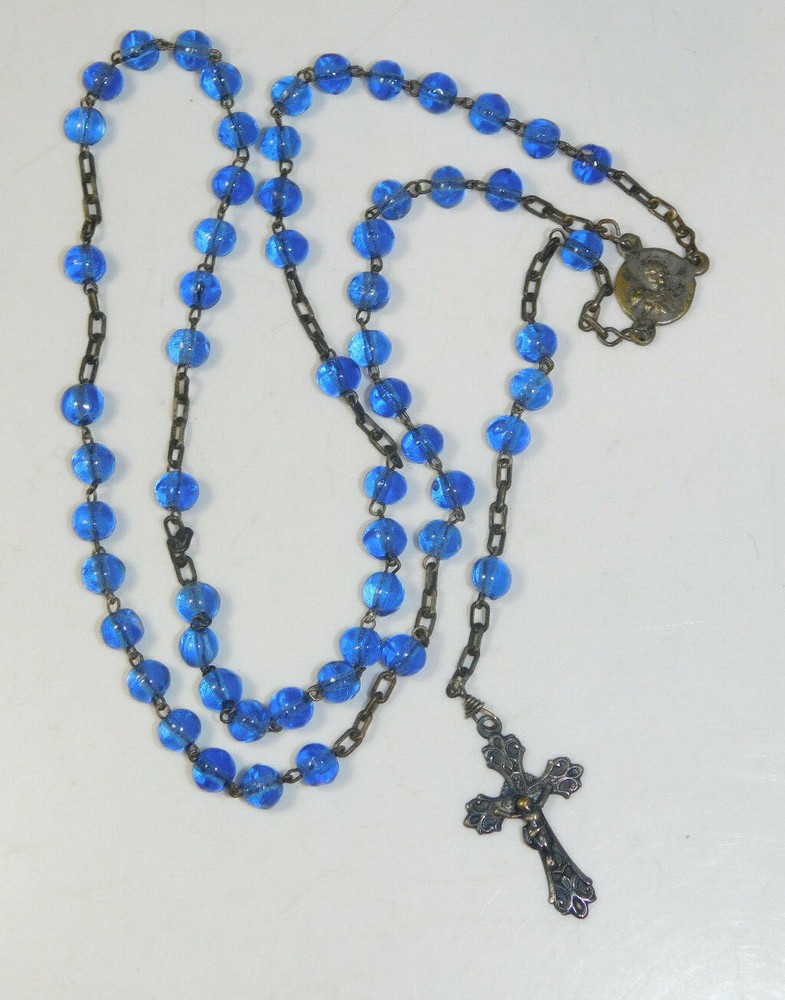 Dainty Blue Glass Rosary Bead Catholic Religious ROMA ITALY 2i 80