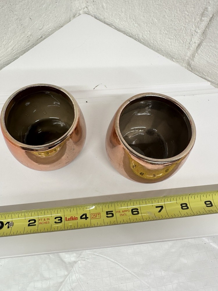 Glazed Copper Coated Ceramic Votive Holders, Pair