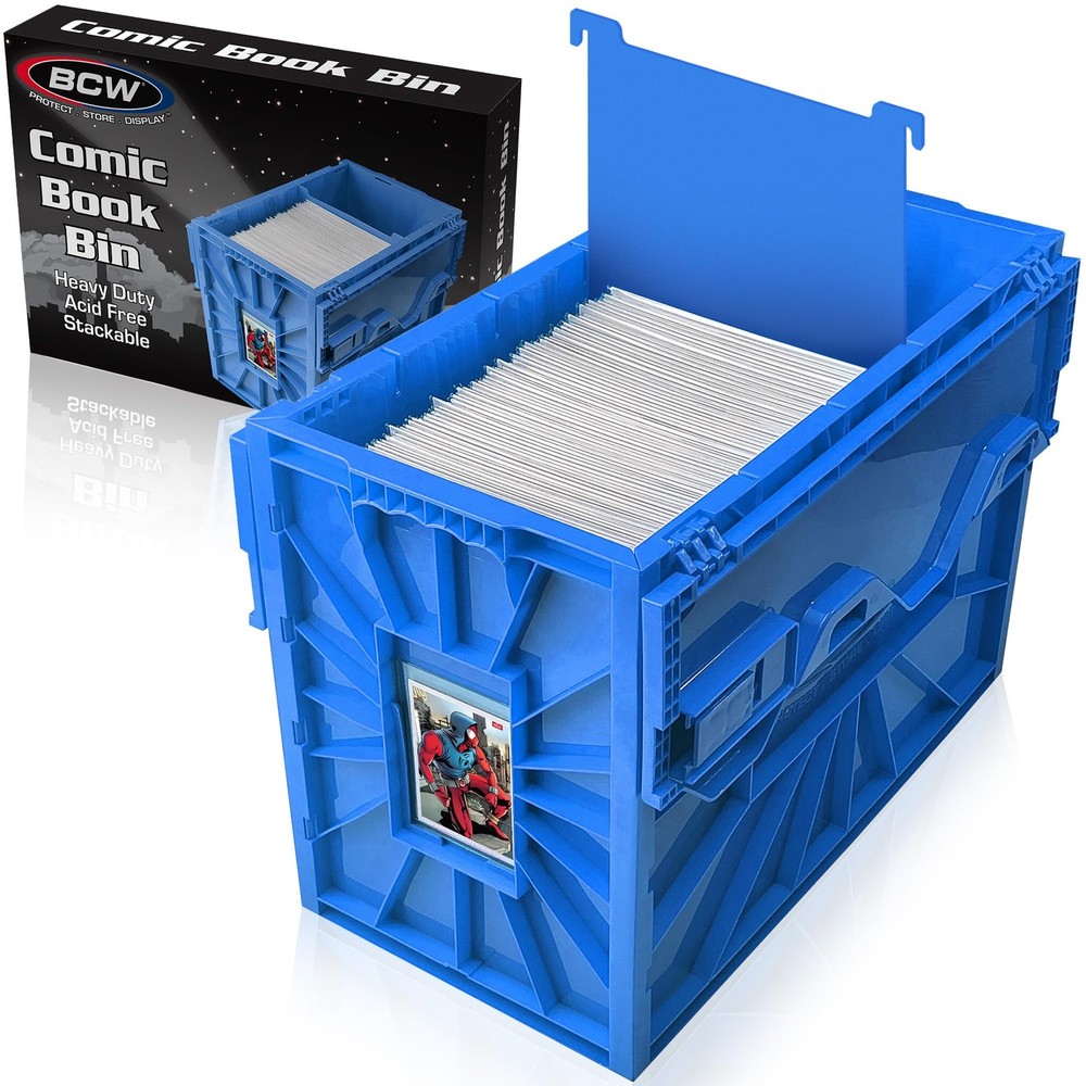 Short Comic Book Storage Bin Holds 150 Comics Stackable Acid-Free Organizer Blue