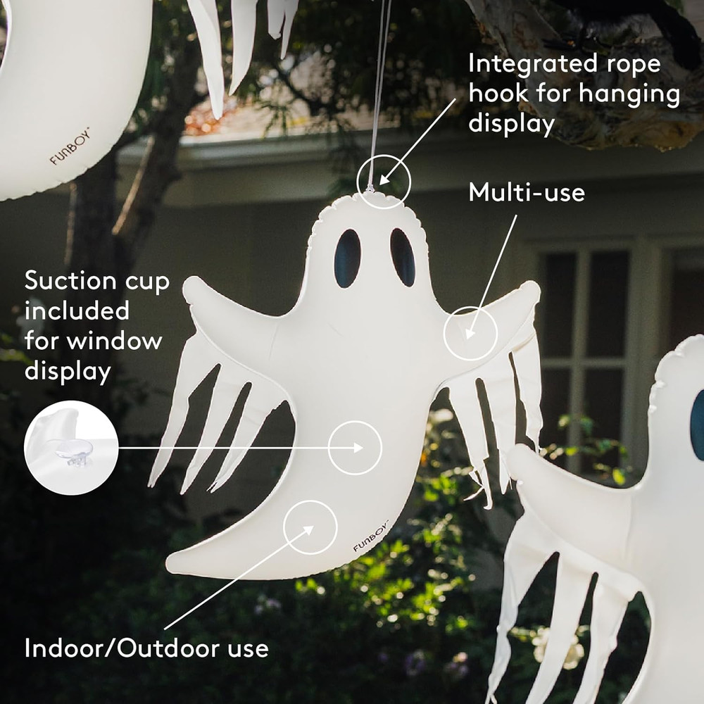 Hanging Ghost Halloween Décor (3 Pack) – Includes Suction Cups & Hangers