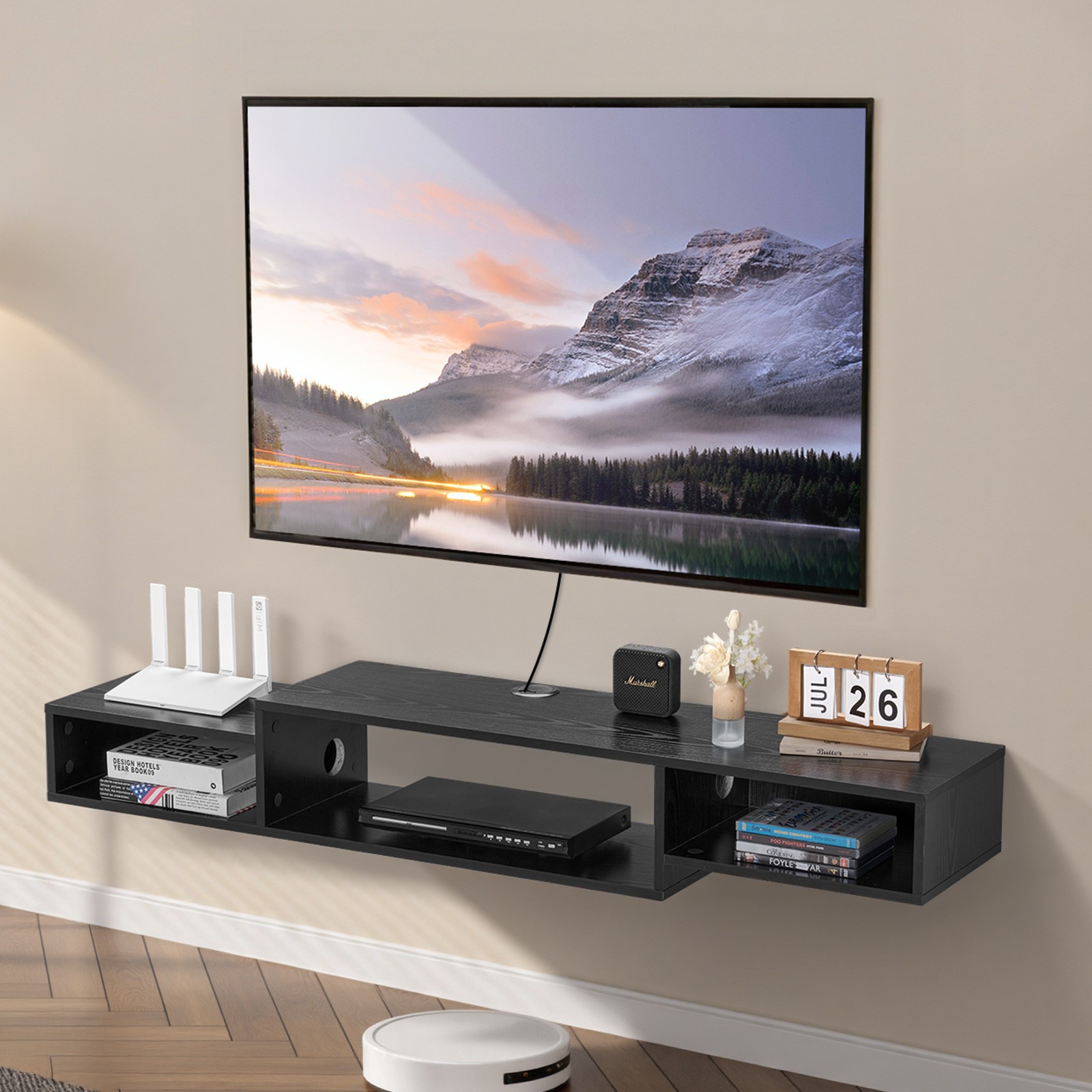Uimoso Floating TV Stand 59" Entertainment Center Power Outlet & Cable Hole