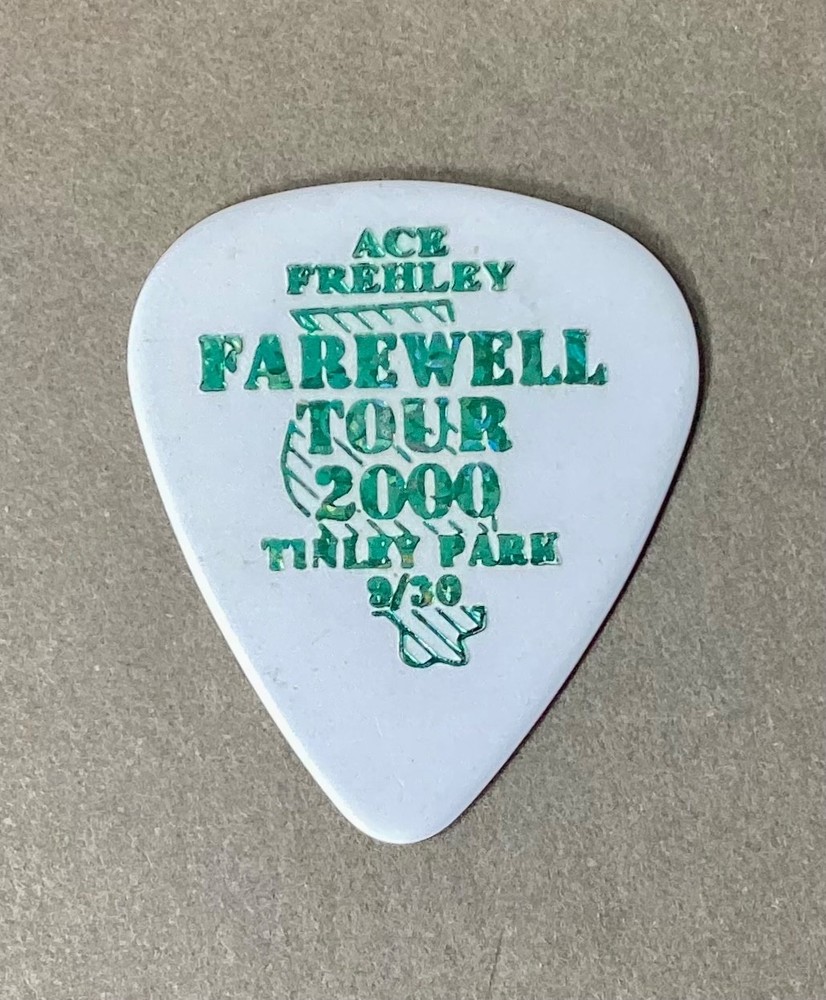 ⚡️KISS Ace Frehley Farewell green on white guitar pick - Tinley Park, IL 9/30⚡️