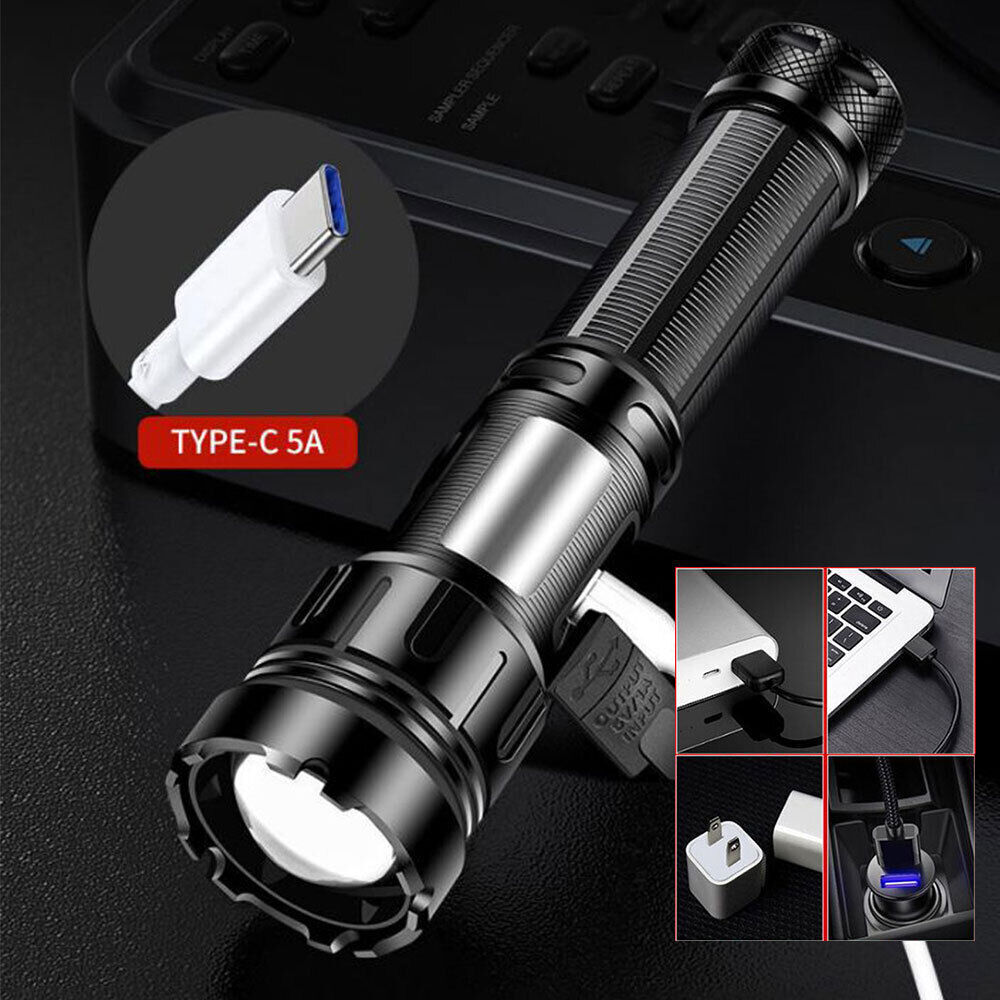 Powerful LED Flashlight Tactical Torch Outdoor Camping Lighting USB Rechargeable