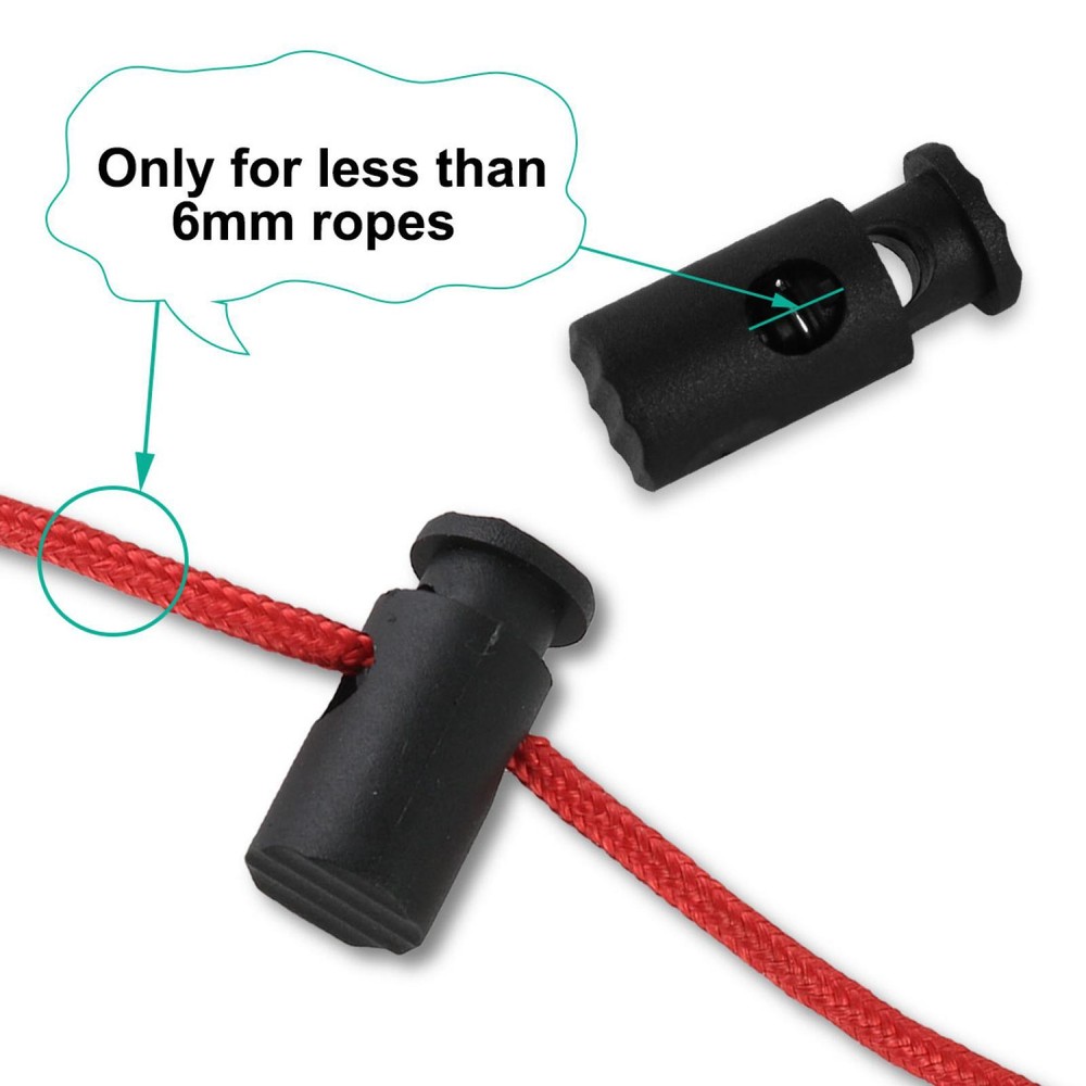 Black Plastic Toggles Spring Stop Drawstring Rope Cord Locks 10 Pcs