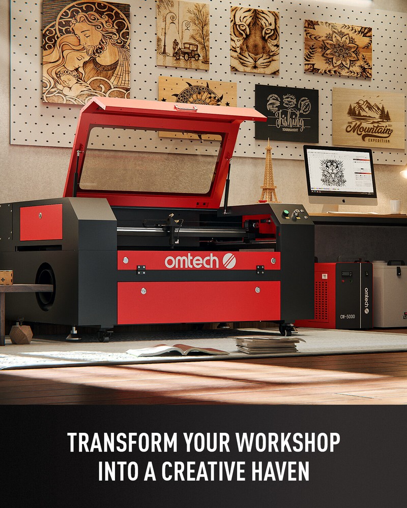 OMTech 20x28 in. 60W CO2 Laser Engraver Cutter with Basic Accessories Combo