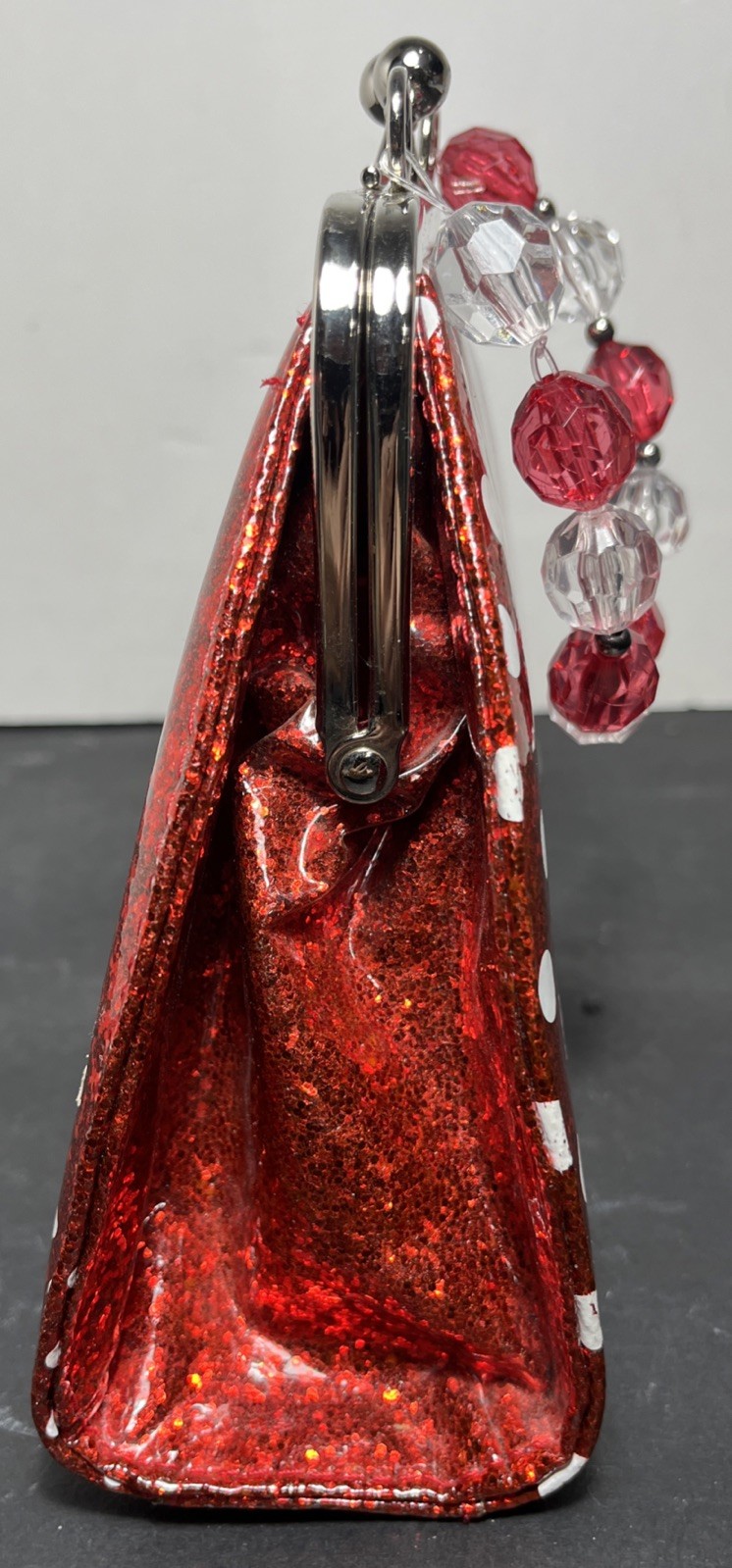 Walt Disney Parks Minnie Mouse Red Glitter Sparkle Coin Purse Bag W/ Kiss Lock