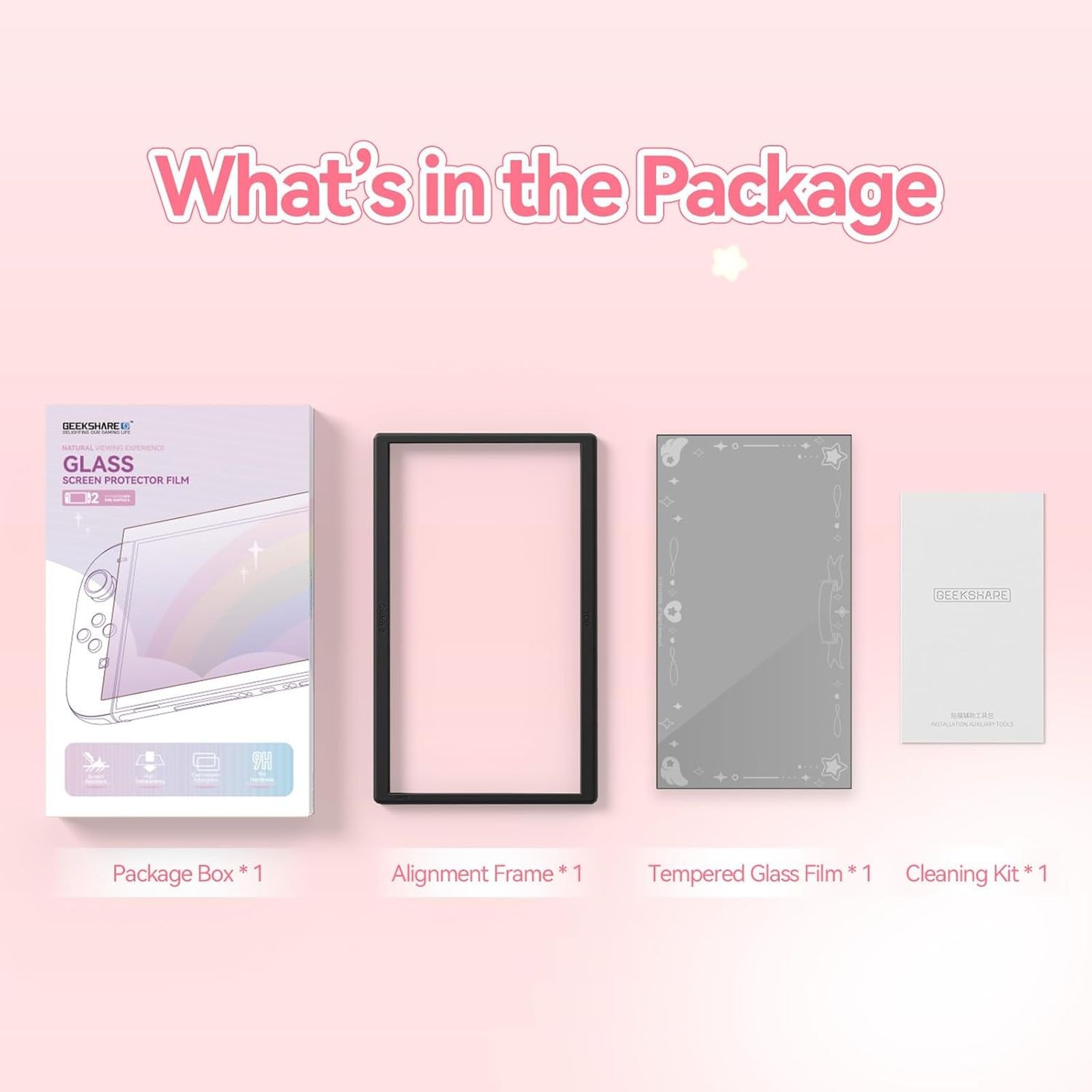 GeekShare Tempered Glass Screen for Switch 2 with Positioning Frame Star Wings