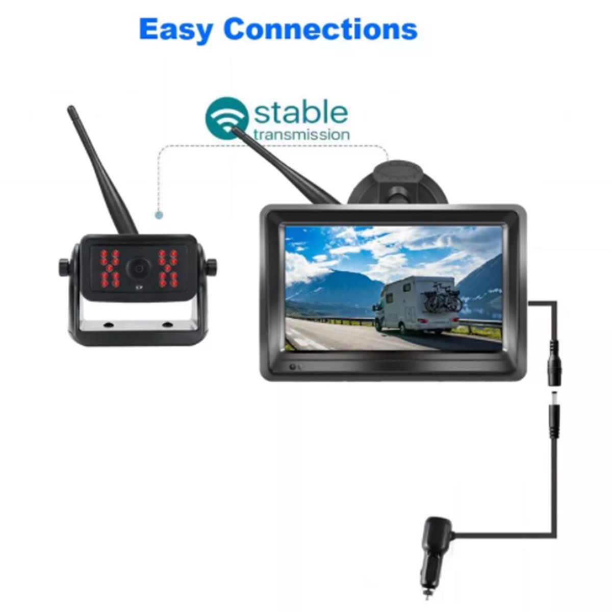 5" Monitor 1080P Solar Magnetic Wireless RV Backup Camera for Car Trailer Truck