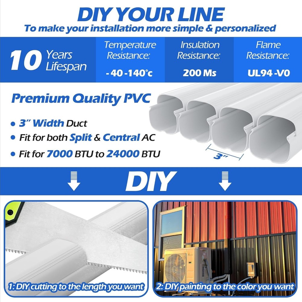 Mini-Split Line Set Cover: 3'' 17 Ft Line Hide for Mini Split Air Conditioner...