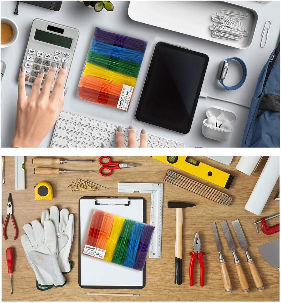 6 Inches 300 Pcs Multi-Purpose Cable Ties, Assorted Colored