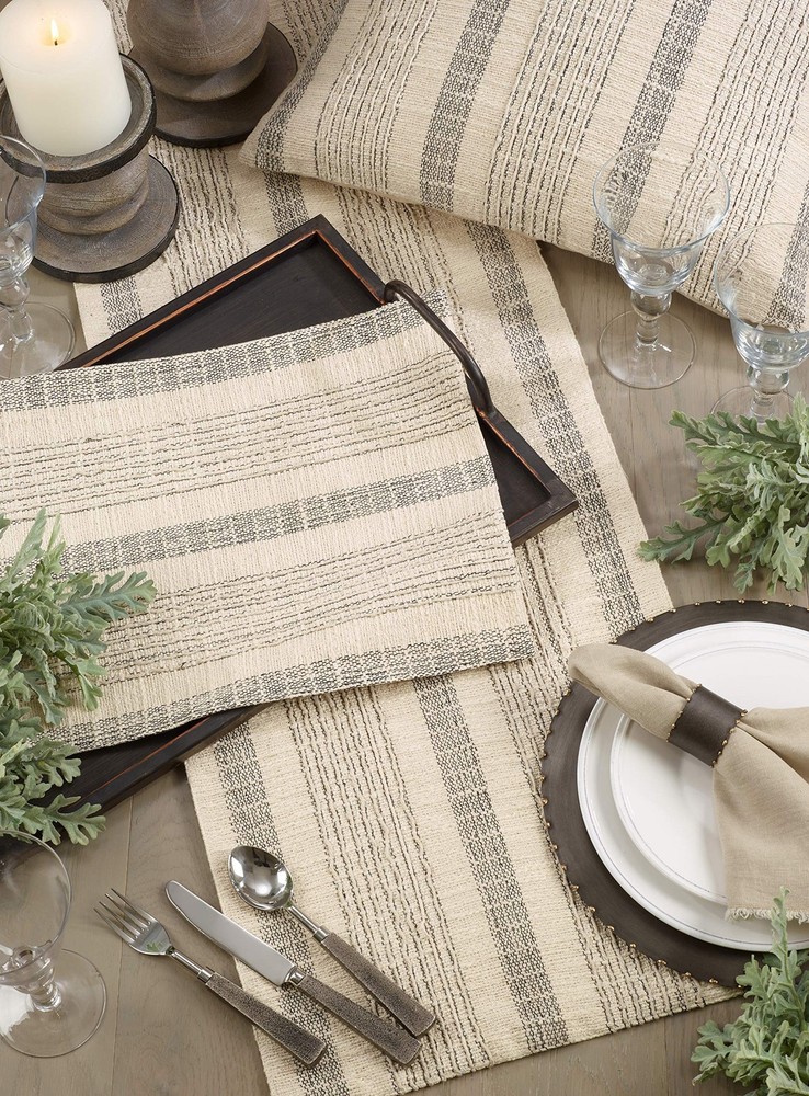 Striped Woven Table Runner 16"x54" Ivory