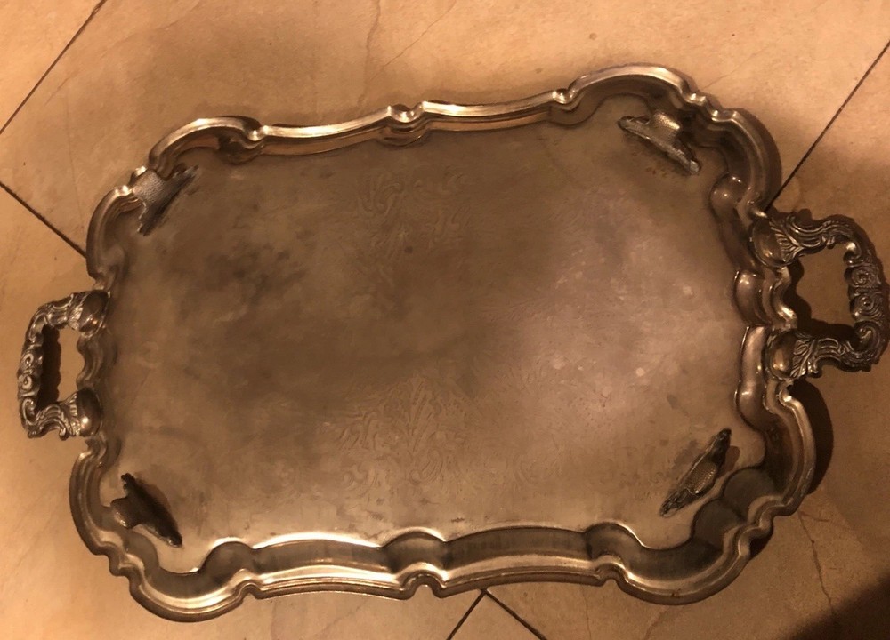VTG, Rare, International Silver Co.Silver Plated Footed Serving Tray With handle