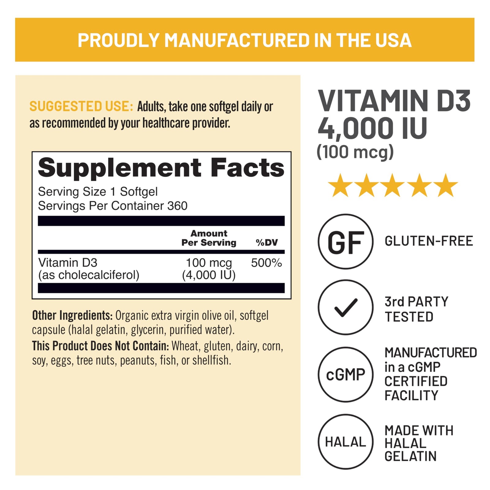 NatureWise Vitamin D3 4000iu (100 mcg) 1-Year 360 Count (Pack of 1), Yellow