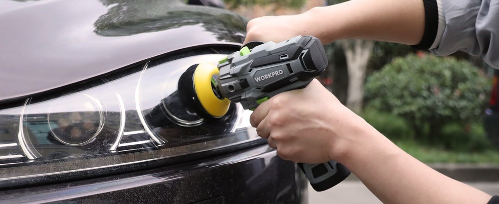 WORKPRO Cordless Polisher 12V Mini Car Detailing 3" Buffer & Sander Machine Kit