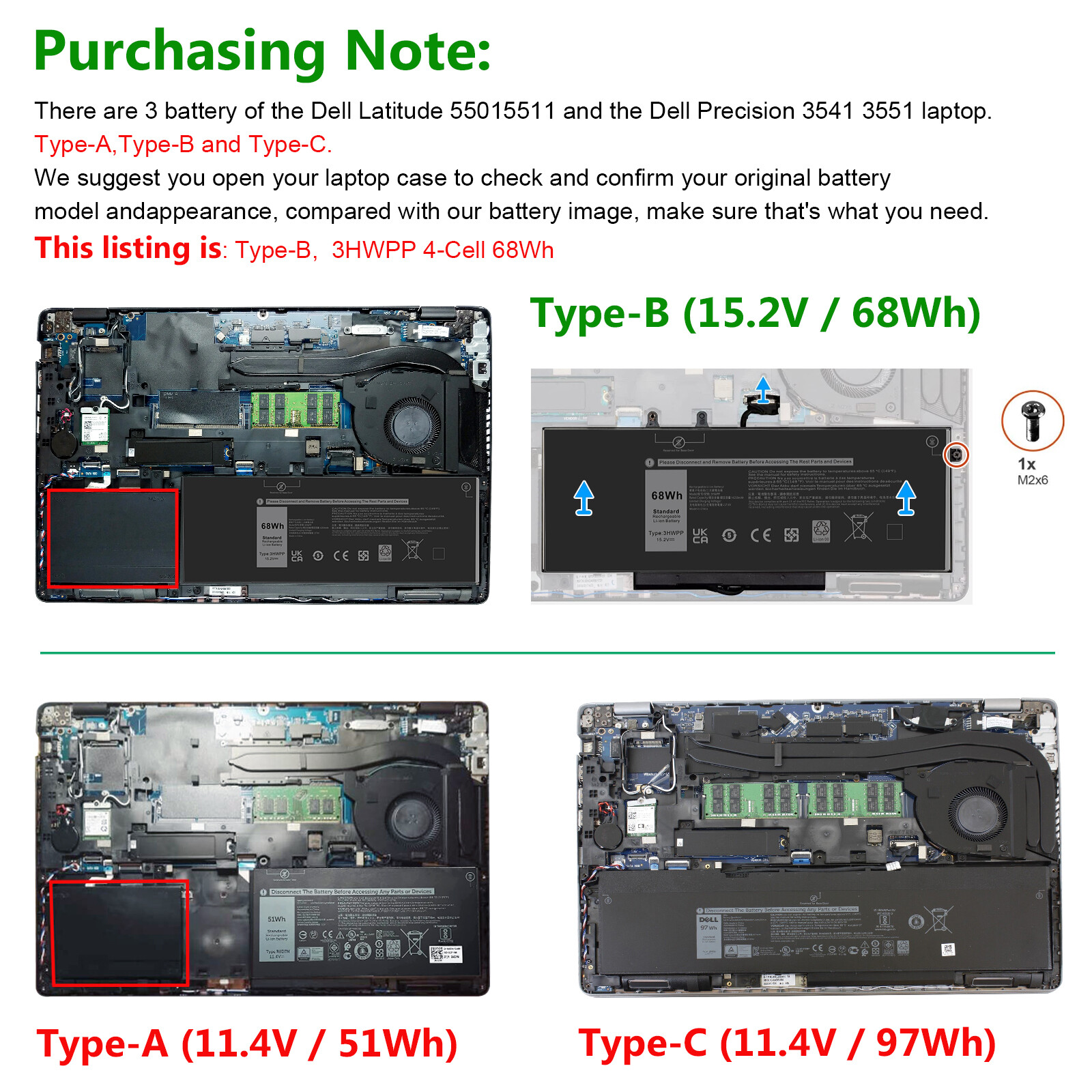 3HWPP Battery For Dell Latitude 14 5401 5411 15 5501 5511 Precision 3541 4cell