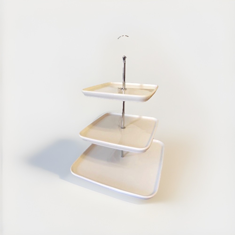 WHITE CERAMIC CAKE STAND, 3 TIERS, 27 CM