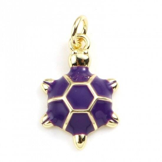 19MM Gold Plated Turtle Charm with Colored Enamel Shell