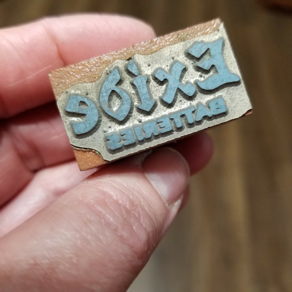 Vintage Exide Batteries Letterpress Printers Block