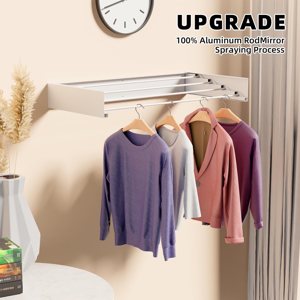 Laundry Drying Rack Collapsible, Wall Mounted Clothes, Retractable Wall Dryin...