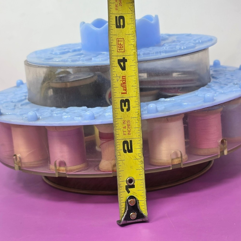 Vintage Blue Rotating Sewing Thread Organizer Spool Holder Threads Accessories
