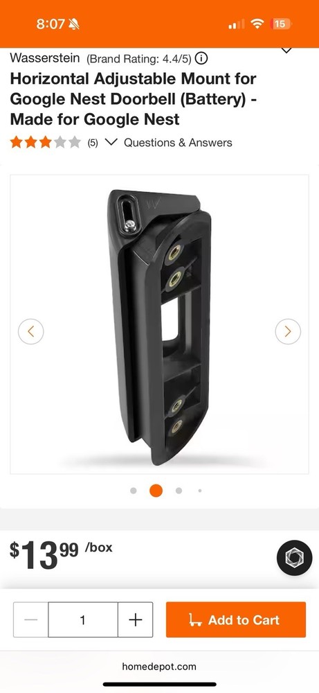 Horizontal Adjustable Mount for Google Nest Doorbell - Google Nest