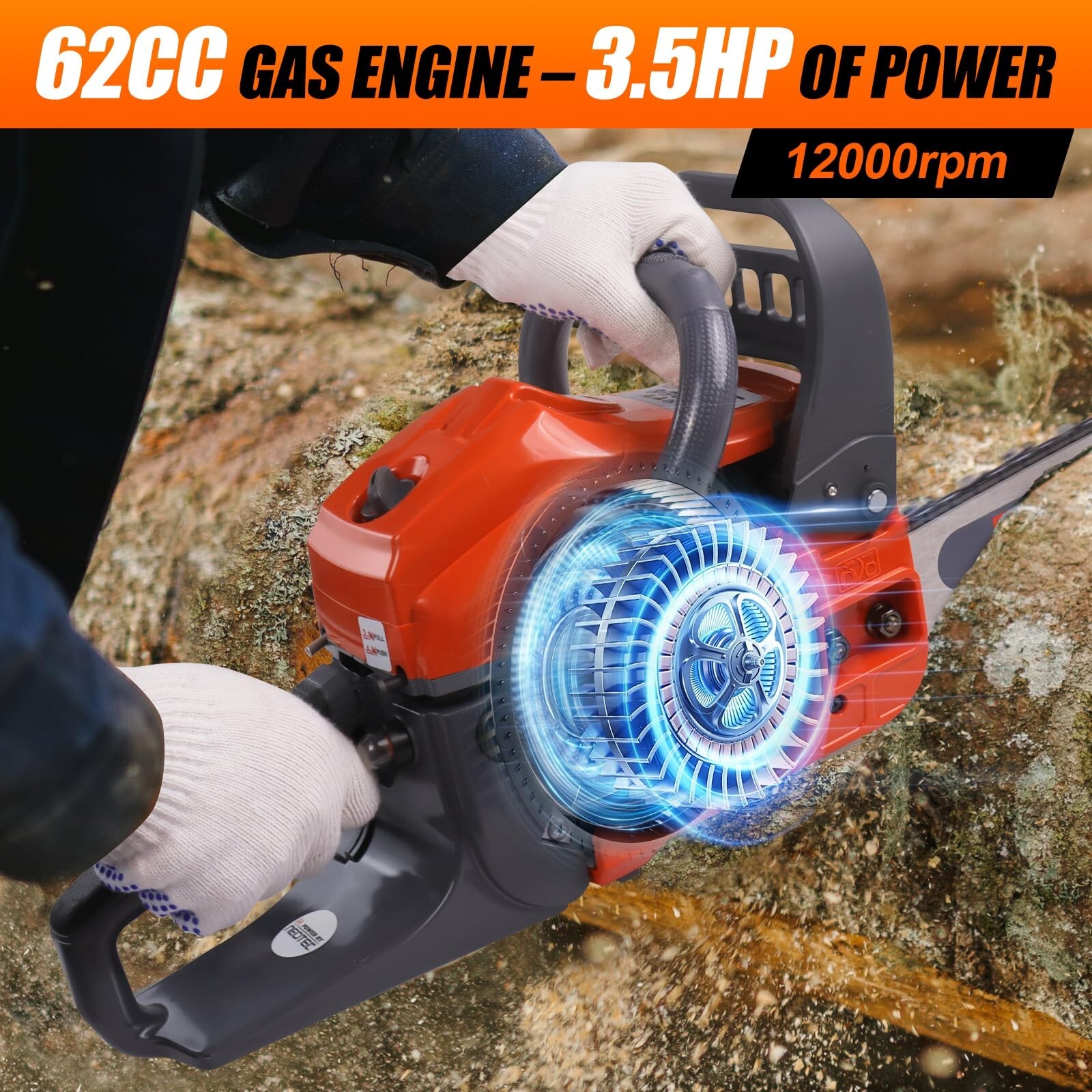 NEOTEC 20" Gasoline Chainsaw Petrol Gas Saw Wood Cutting 62cc 2 Stroke Upgraded