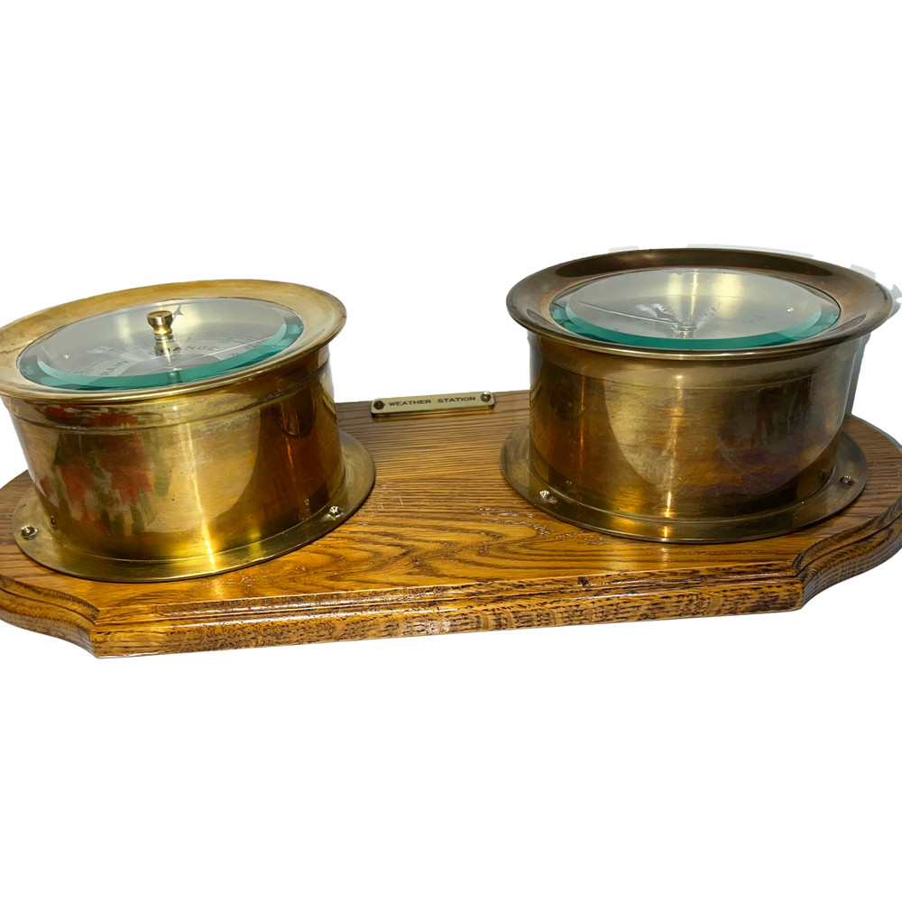 Bell Clock Co Solid Brass Ship Clock & Barometer Weather Station Tested