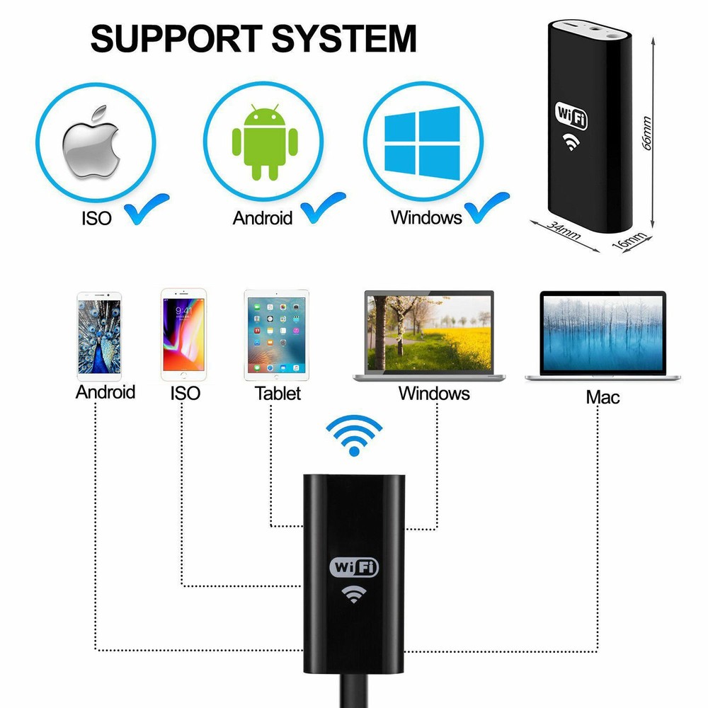 5M 8LED WiFi Borescope Endoscope Snake Inspection Camera for iPhone Android iOS
