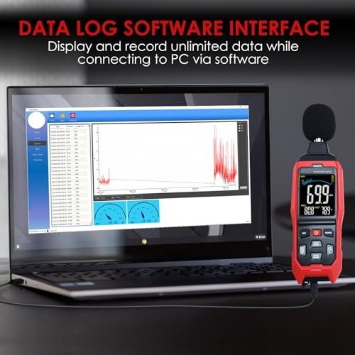 Sound Level Meter with Data Logging, 30-130dB, Visual Alarm, PC Connection, Temp